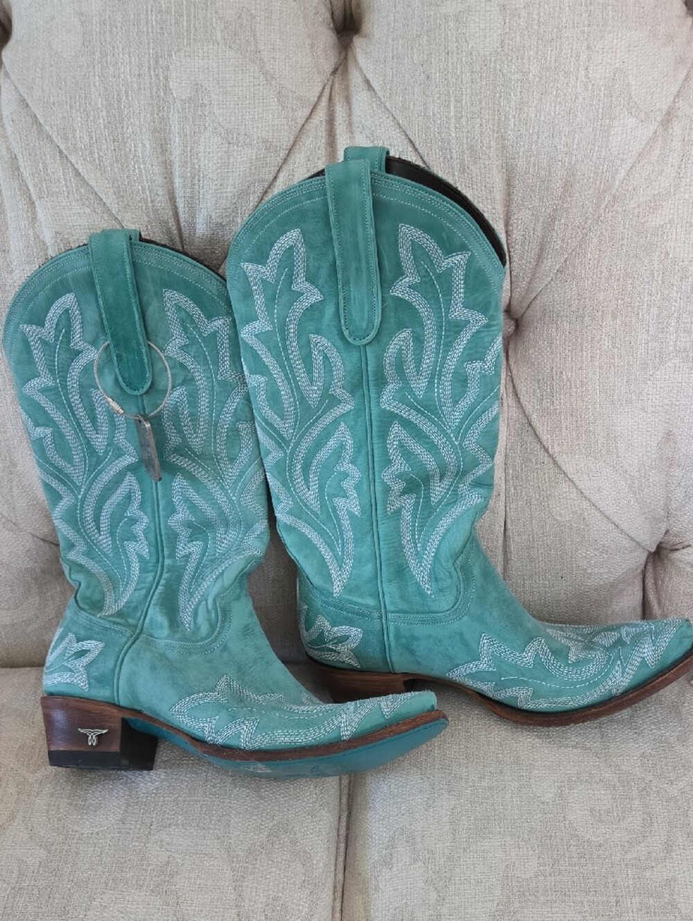 Women's Teal Leather Western Boots - Teal - Picture 2 of 11